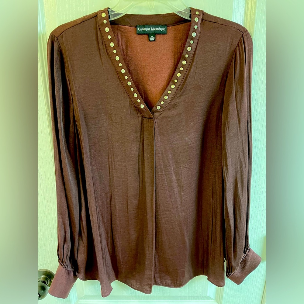 Catherine Malandrino Women’s Beaded Vneck Blouse